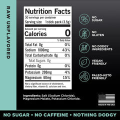 LMNT Zero Sugar Electrolytes - Raw Unflavored Salt | Drink Mix | 30-Count